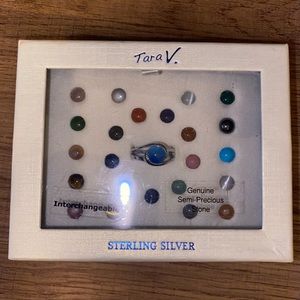 Sterling Silver Ring with Interchangeable Genuine Semi-Precious Stones - Size 6